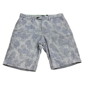 Ted Baker London Mens Grey/Blue Tropical Palm Leaf Chino Shorts 32/9.5 Preppy